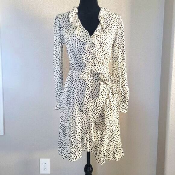 NEW Maje WHITE Rosana Ruffled Animal Print Wrap Mini Dress size 2 or S - Picture 1 of 12